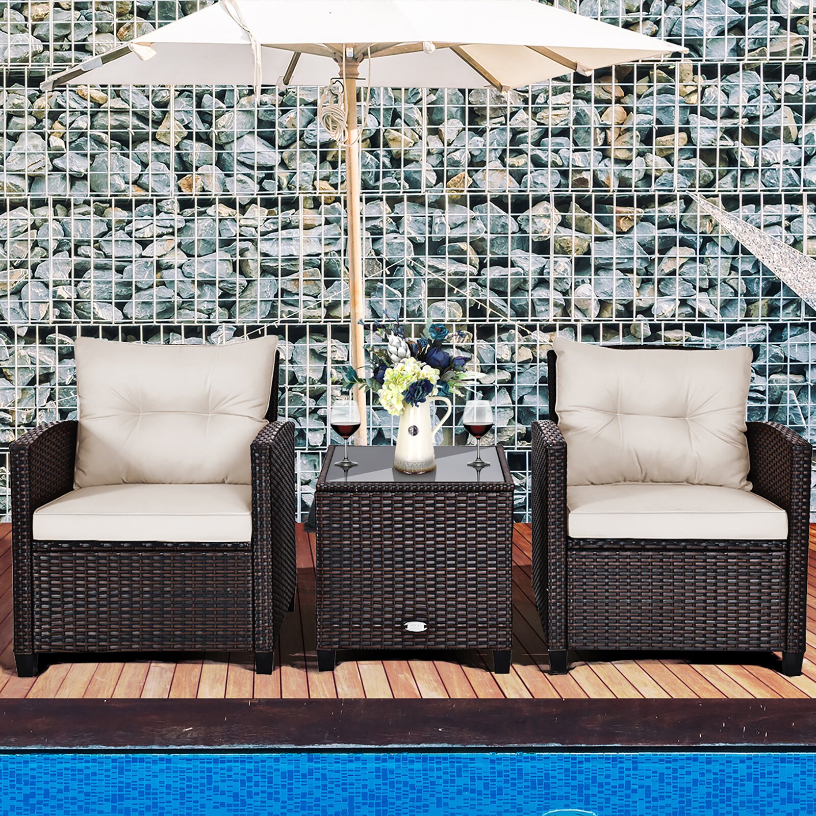 Costway Polyethylene (PE) Wicker 2 - Person Seating Group with Cushions & Reviews Costway Polyethylene (PE) Wicker 2 - Person Seating Group with Cushions & Reviews